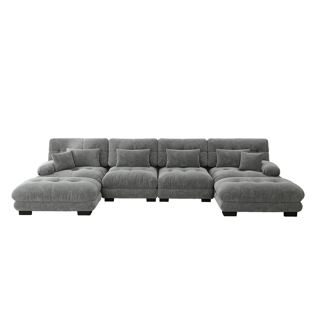 Divano angolare modulare - Xylo - Configurazione U, 4 posti con pouf removibile, grigio