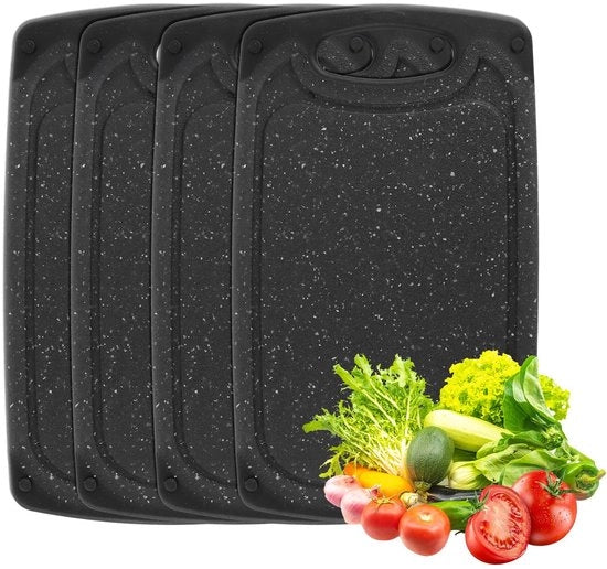 Set di Piatti da Colazione da 4 - Piatti in Plastica da Taglio - Antiscivolo - Resistente al Lavastoviglie - Antibatterico - 25 x 14,6 cm - Piatti da Taglio