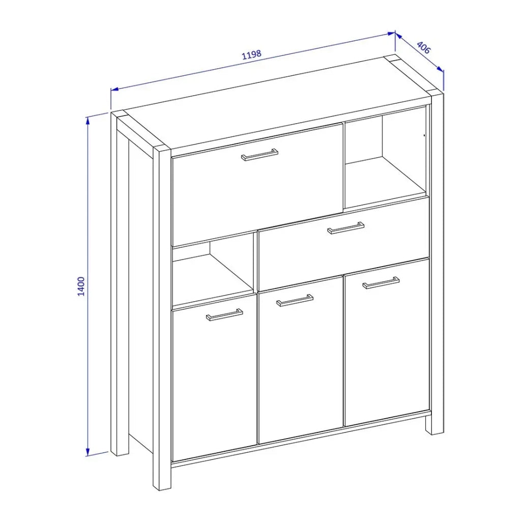 Credenza 4 porte e 1 cassetto collezione TIVORA. Colore rovere e nero.