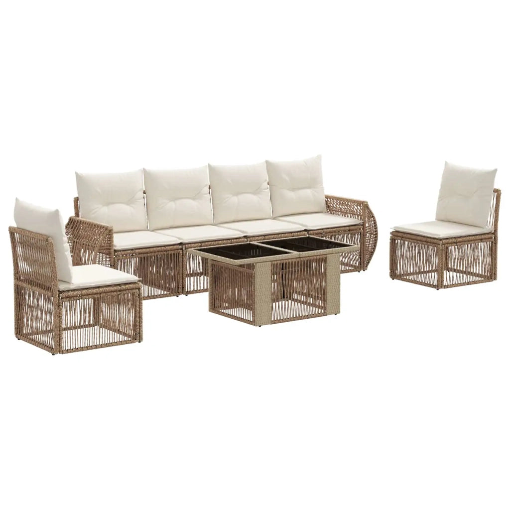 Set Divano da Giardino 7 pz Beige e Bianco Crema polyrattan 3436926