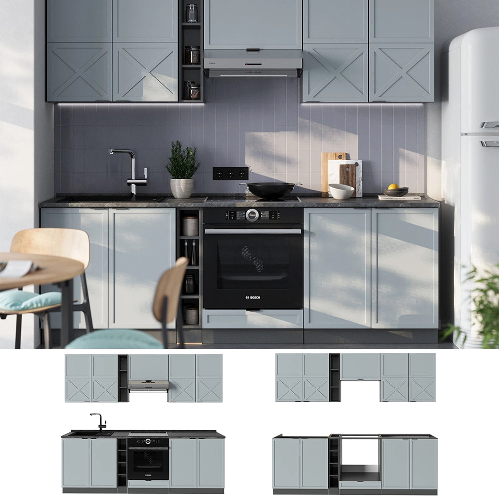Cucina componibile Fame-Line Blu-grigio chiaro/Antracite 235 cm, PL Antracite Vicco