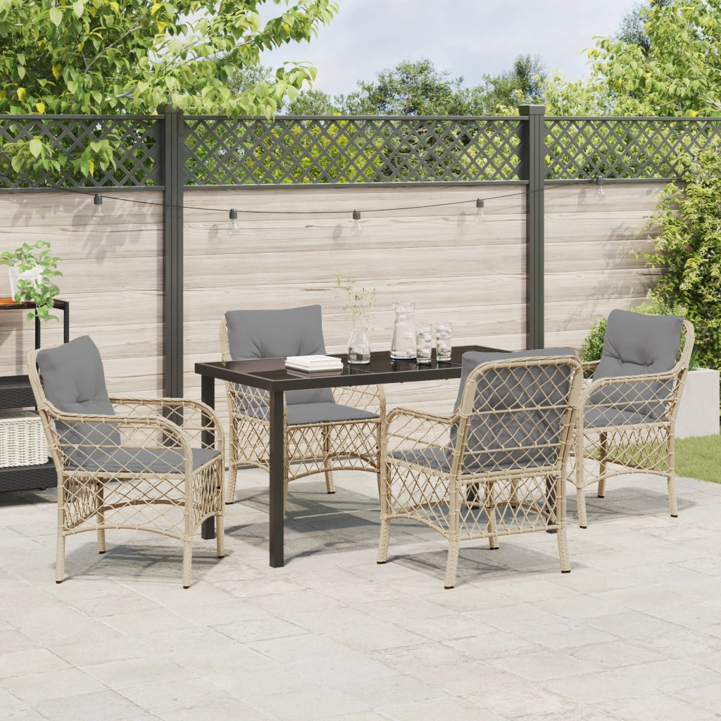 Set da Pranzo da Giardino 5 Pezzi con Cuscini Beige in Polyrattan