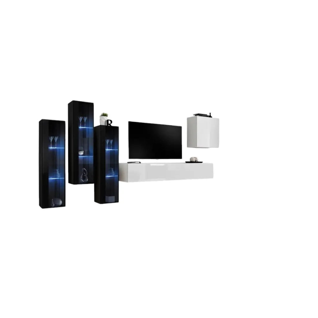 Set di mobili da salotto da parete SWITCH XIII design, colore bianco lucido e nero.