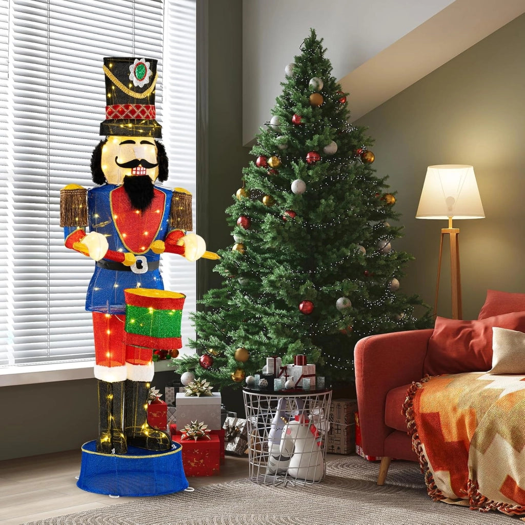 Soldato di Natale Illuminato 185 cm, Soldatino Schiaccianoci Illuminato con 100 Luci LED, Decorazioni Natalizie per Interno ed Esterno (Modello 2)