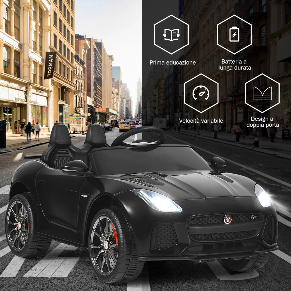 Macchina Jaguar F-type SVR 12 V per bambini con telecomando, Macchina a batterie con musica e storie Nero-Macchinine giocattoli