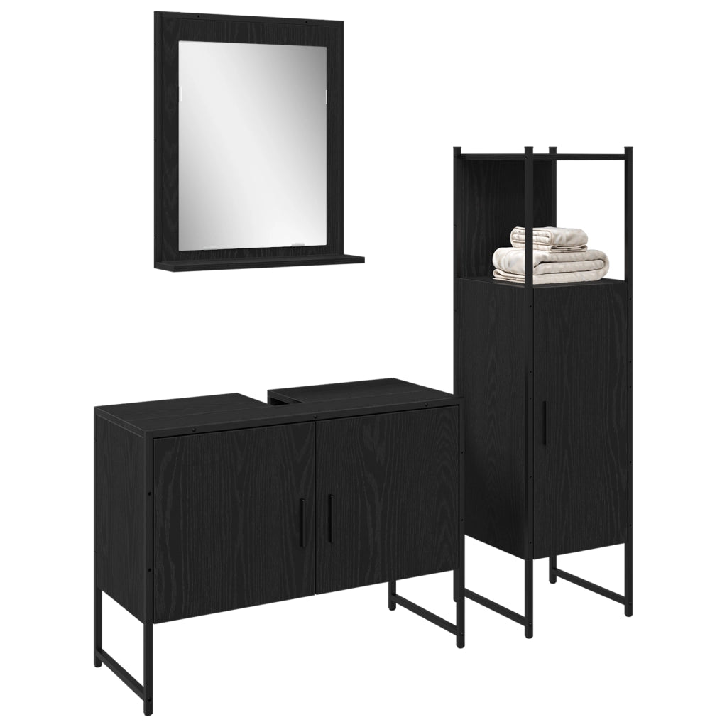 Set di mobili per bagno in 3 pezzi legno ingegnerizzato rovere nero