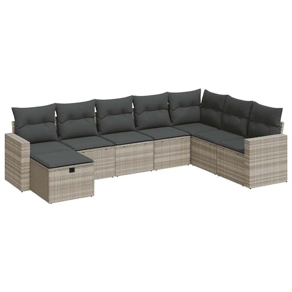 Set Divano da Giardino 8pz con Cuscini Grigio Chiaro Polyrattan 3325438