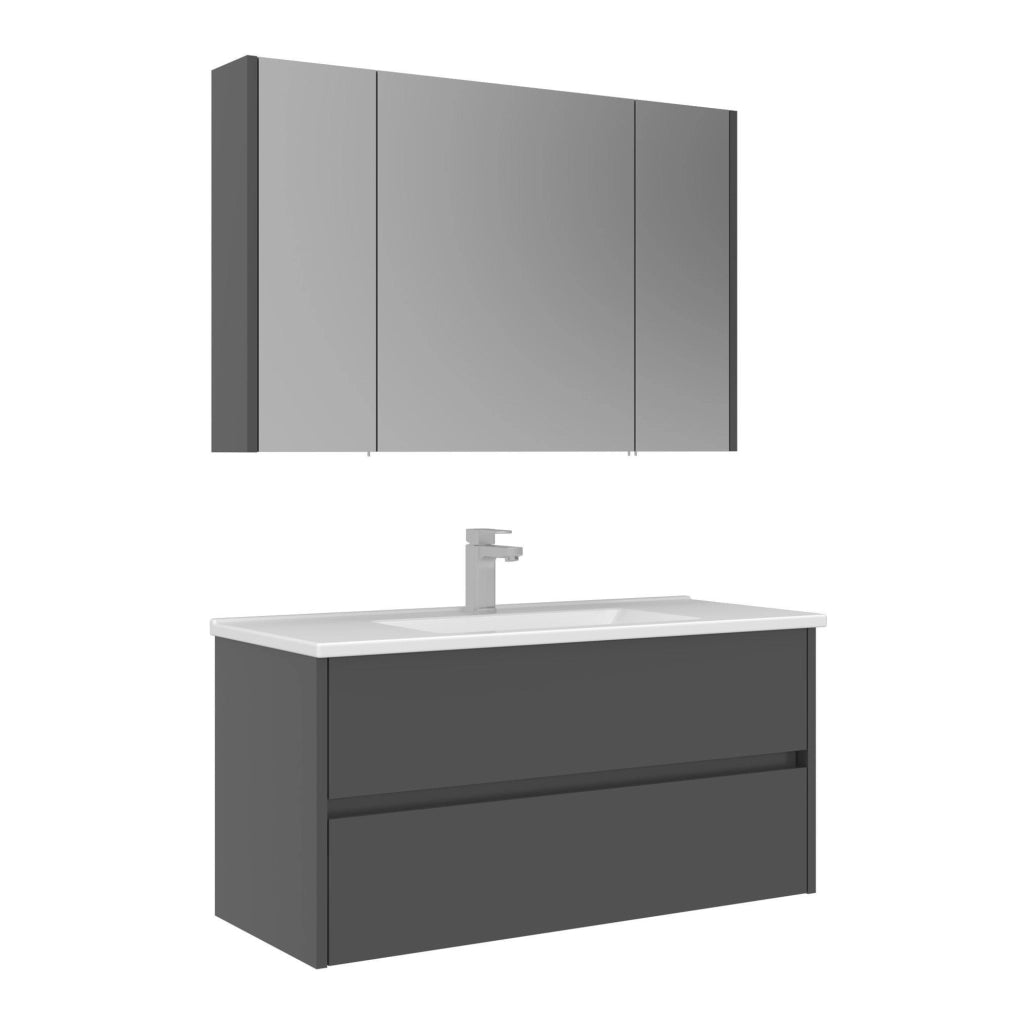 Set mobile lavabo con specchio (2 pezzi) "Arno 100" - 100 x 45 x 52 cm - Grigio