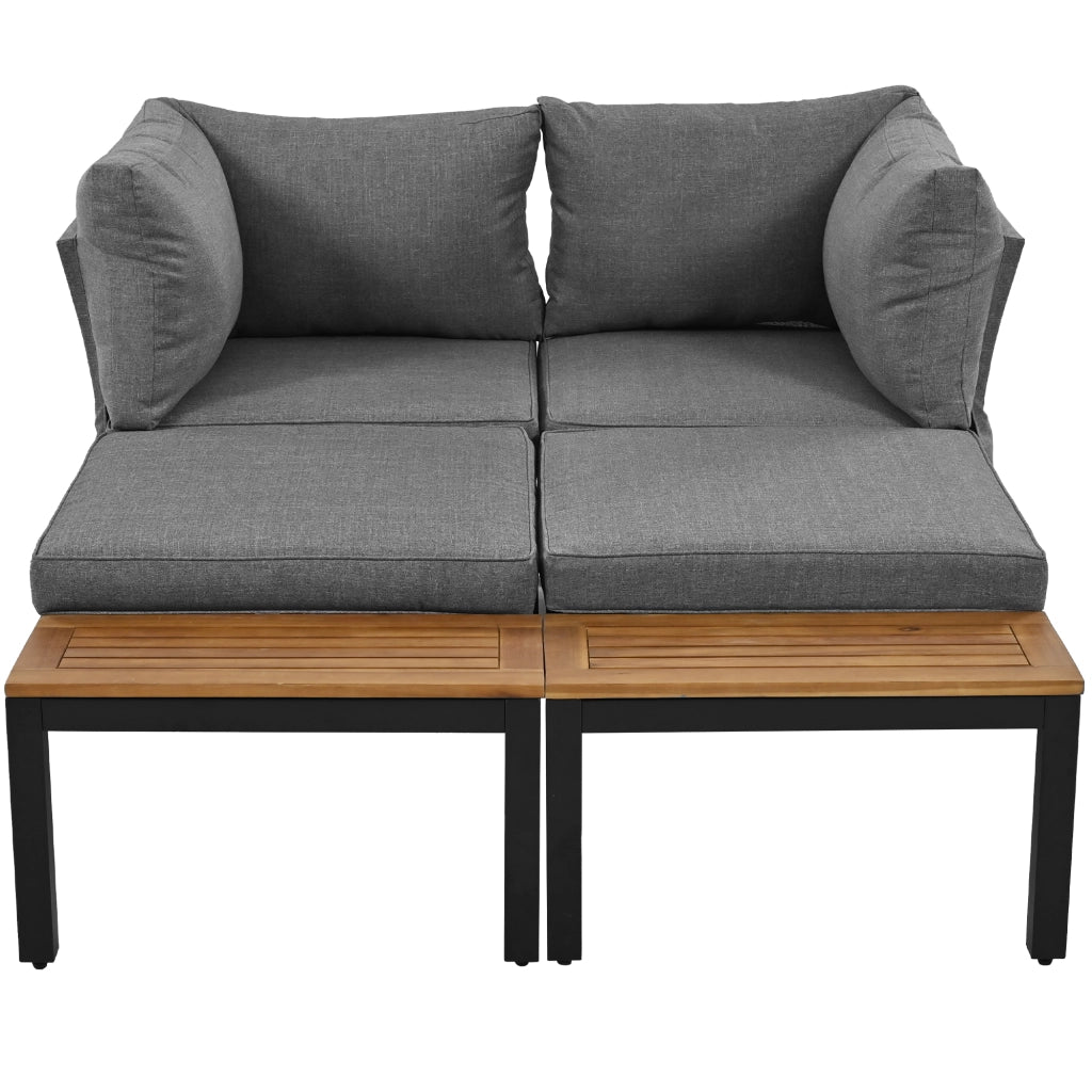 Set Lounge da Giardino 5 Pezzi con Tavolo in Acacia ¨C MINIMAL ¨C Polyrattan Grigio