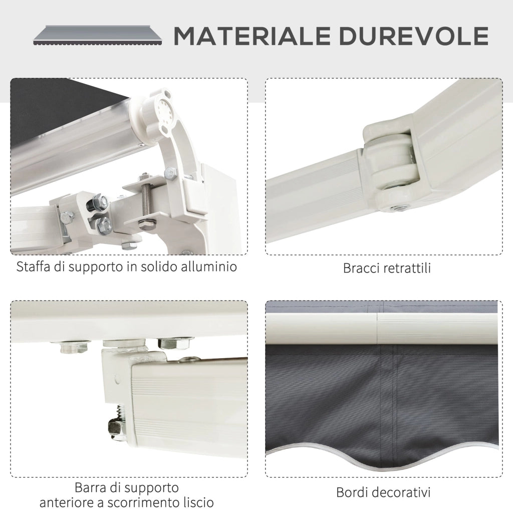 Tenda da Sole da Esterno 250x200 cm Avvolgibile Manualmente in Alluminio e Poliestere Grigio e Bianco