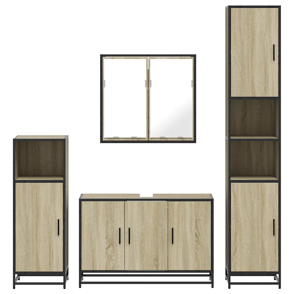 Set Mobili da Bagno 4 pz Rovere Sonoma in Legno Multistrato