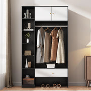 Armadio per ingresso compatto - Xylo - 105x185x40 cm - Bianco e nero - 2 ante, 6 scomparti, appendiabiti, cassetto