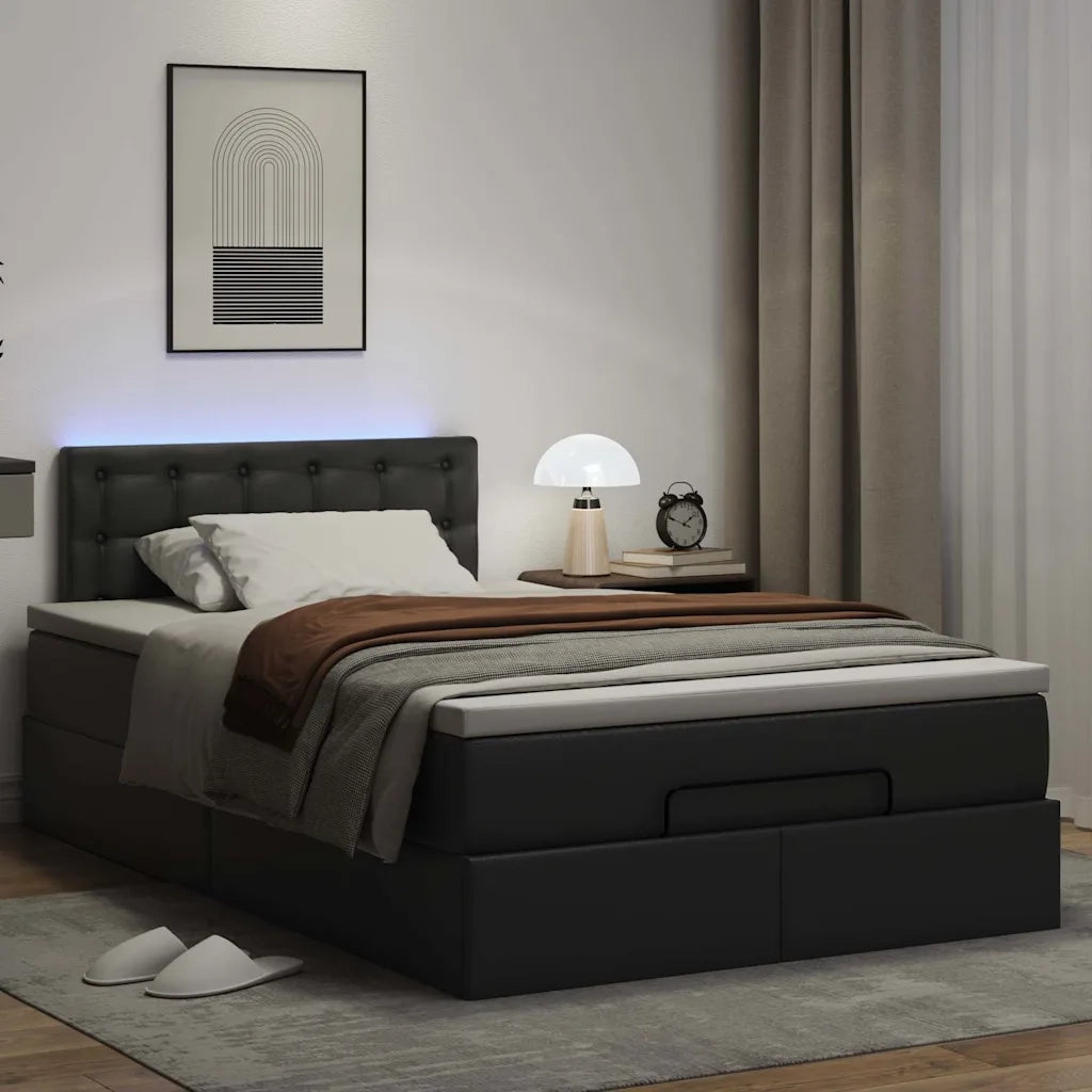 Pouf Letto con Materassi e LED Nero 120x190 cm Similpelle 3312142