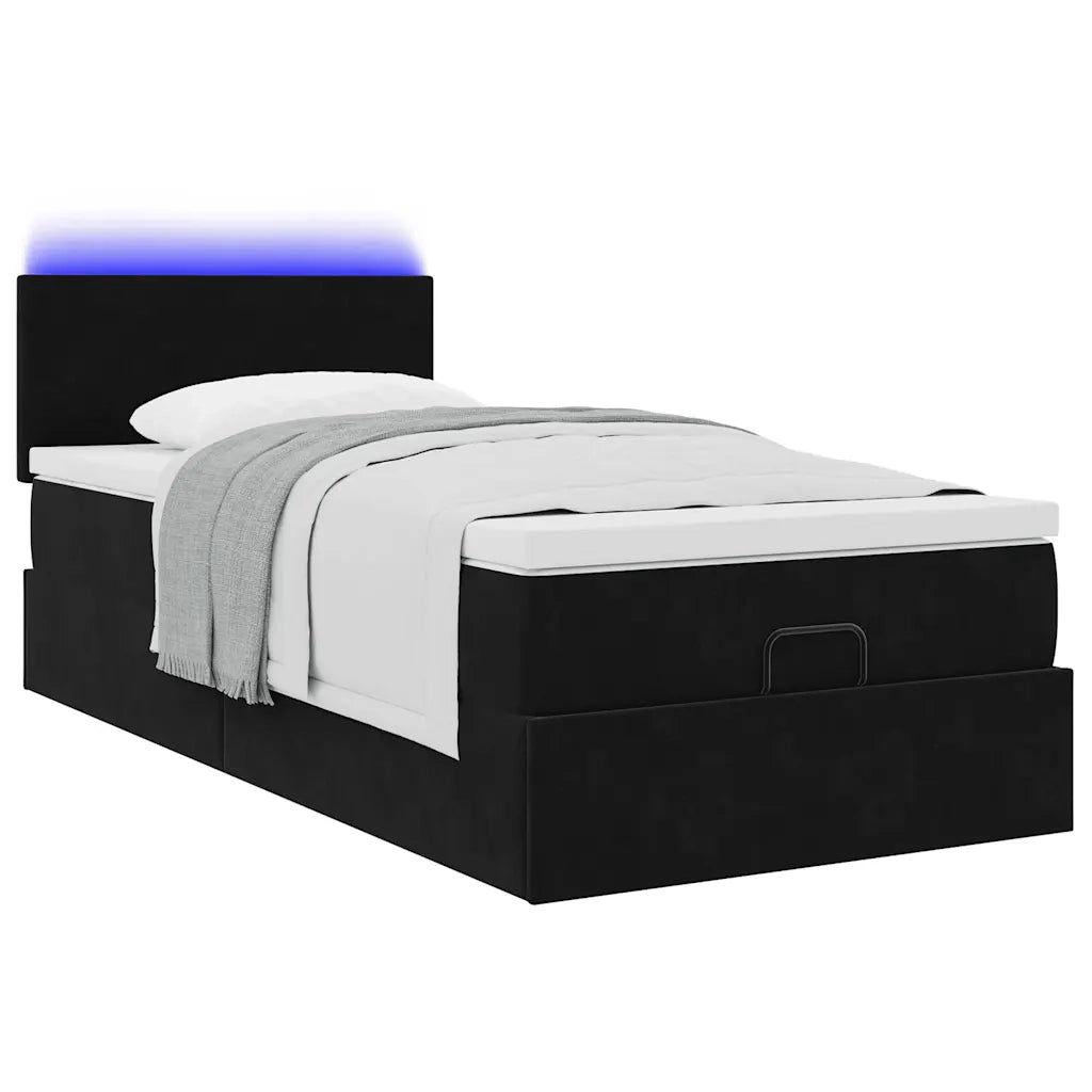 Struttura Letto Pouf con Materasso Nero 90x190 cm in Velluto 3312520