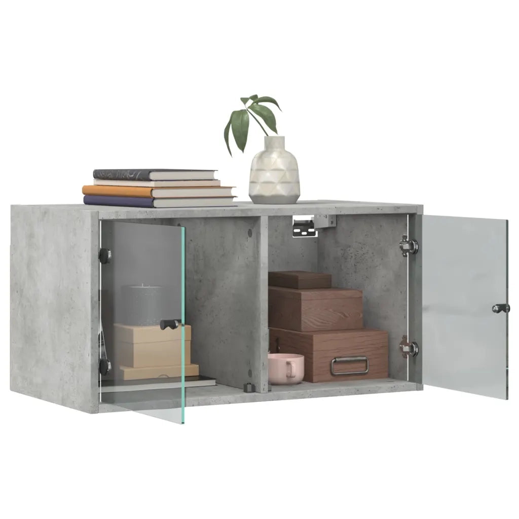 Armadietto a Muro | Mobili a Muro con Ante in Vetro 2 pz Grigio Cemento 68,5x37x35cm
