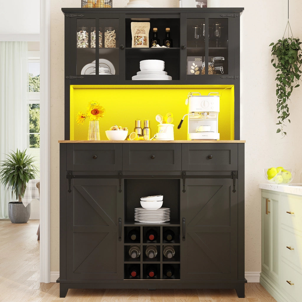 Credenza Vetrina con LED ¨C MINIMAL ¨C Nero, Ripiani Regolabili, 105x38x180