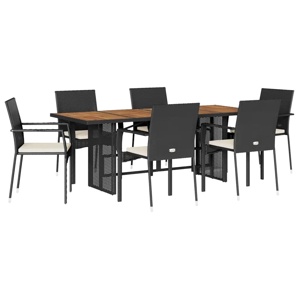 Set da Pranzo da Giardino 7 pz Nero con Cuscini in Polyrattan 3213502