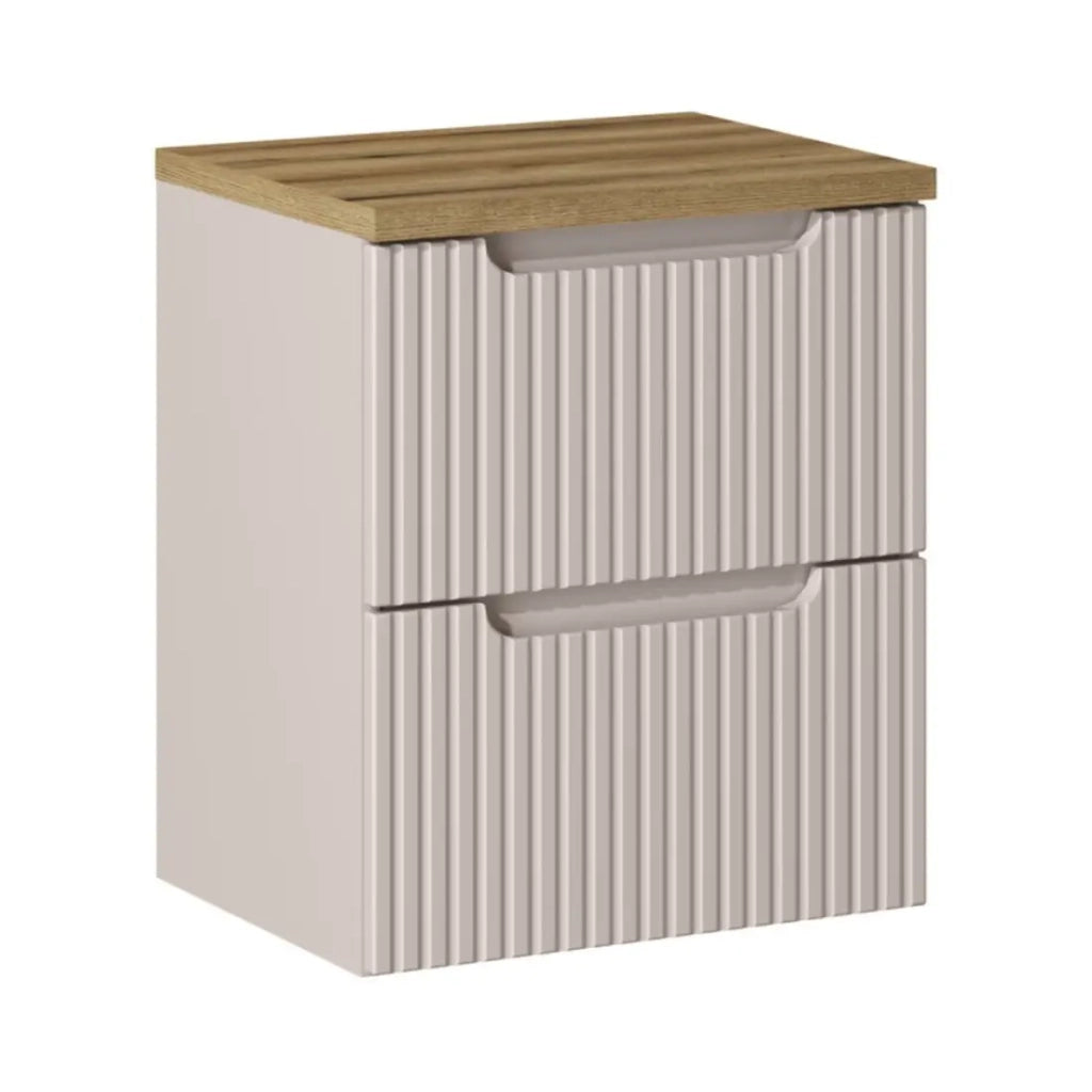 Set da bagno VANO cachemire e quercia 50cm: mobile sottolavabo con cassetti scanalati verticalmente + piano per lavabo