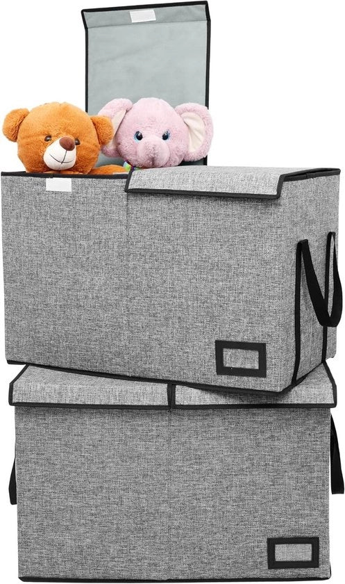 Cassa di archiviazione per giocattoli - 2 pezzi - 63 x 33 x 40 cm - Cassa archiviazione pieghevole con coperchio - Grigio