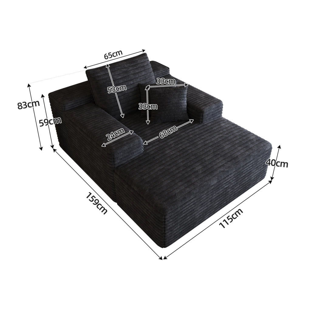 Divano chaise longue in tessuto nero con schiuma ad alta elasticità