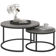 Set di 2 Tavolini da SaSet Impilabili Design Industriale Piano Effetto Cemento Piedi in Metallo, Grigio