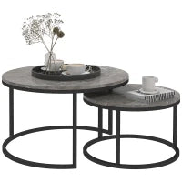Set di 2 Tavolini da SaSet Impilabili Design Industriale Piano Effetto Cemento Piedi in Metallo, Grigio