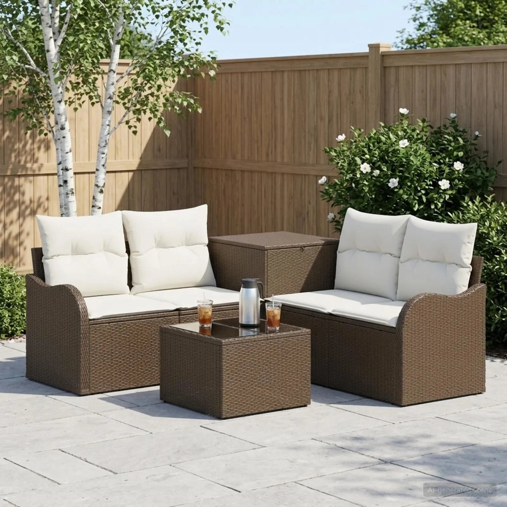 Set di divani 6 pz Marrone e Bianco Crema 3447130