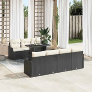 Set Divano da Giardino con cuscino 8 pcs Nero Poly Rattan