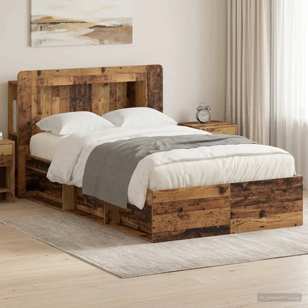 Telaio del letto con storage Legno antico 120 x 190 cm