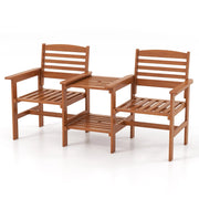 Divano a 2 posti da esterno con tavolo, Set da conversazione in legno con tavolino e foro per ombrellone 159,5x61,5x88cm-Set mobili da esterno