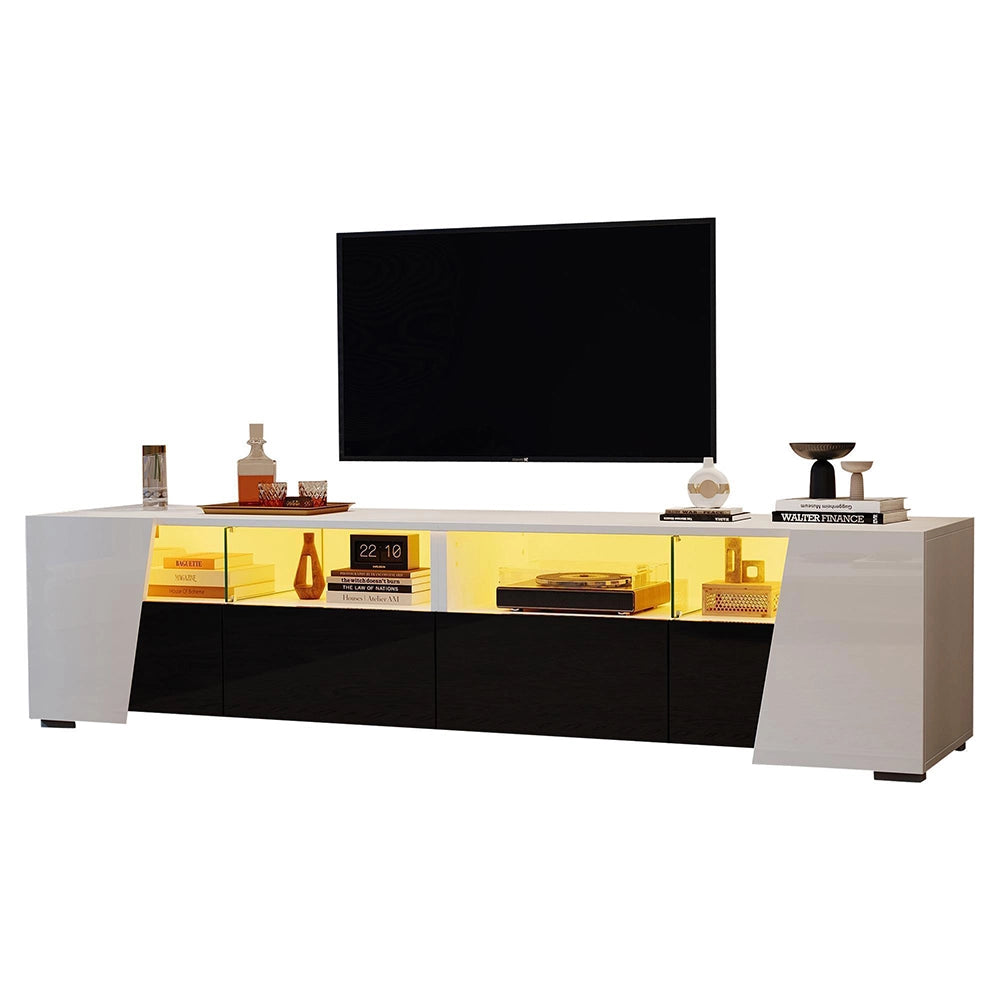 Mobile TV 180x38.5x45cm - Xylo - Luci LED, 2 Ante e 2 Cassetti, Bianco e Nero