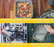 Contenitore alimentare a tenuta d'aria in acciaio inossidabile 800 ml con coperchio in vetro resistente all'usura - Adatto per magnetron, forno e congelatore