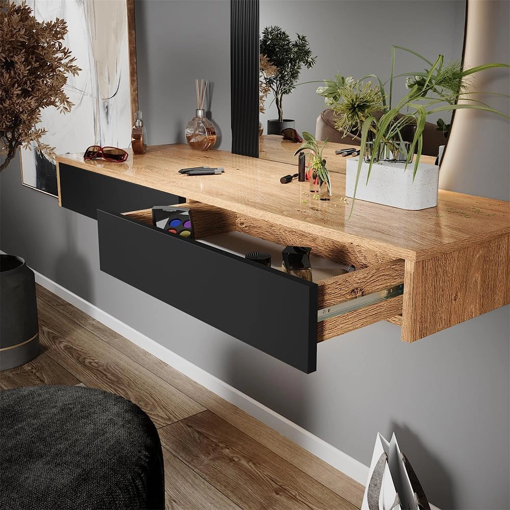 Tavolo da toeletta Melisa, Nero, 120 cm con 2 cassetti, Altezza regolabile, perfetta per adattarsi alle esigenze individuali