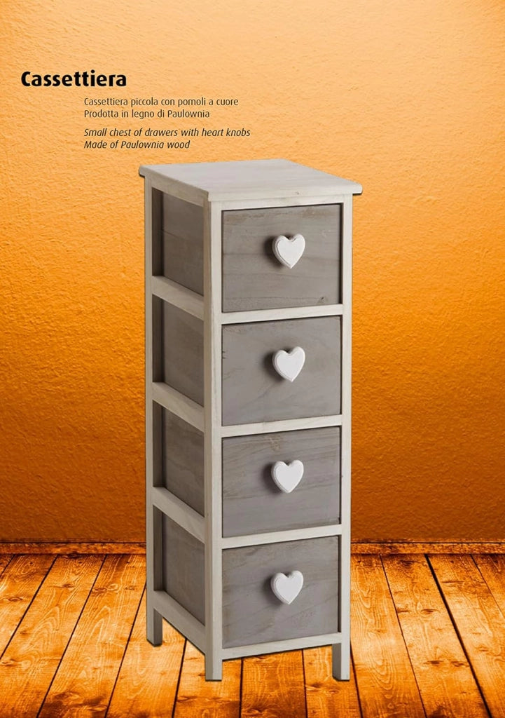C656134 - CASSETTIERA 4 CASSETTI C/CUORE GRIGIA