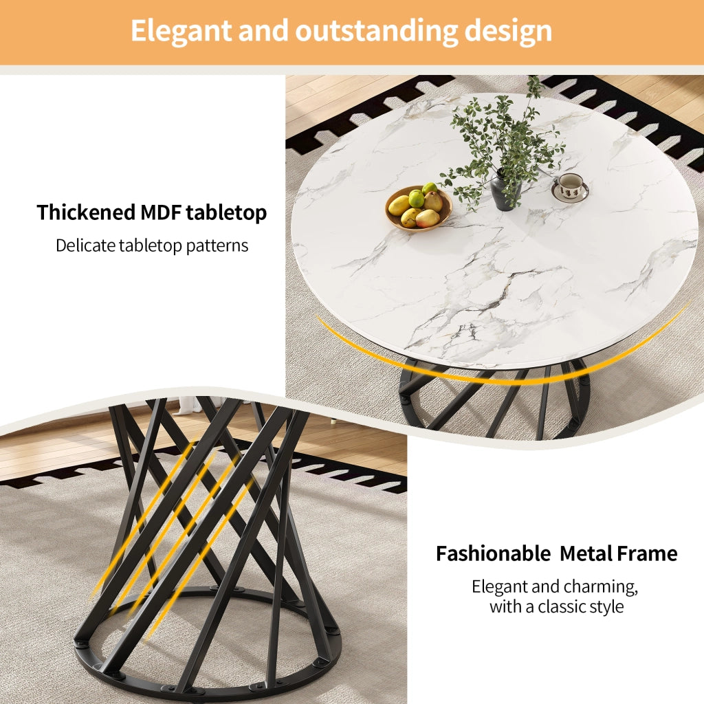 Tavolo da pranzo con piano in MDF e gambe in ferro regolabili nero e bianco 80 × 80 × 76 cm