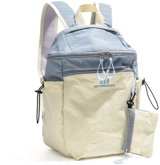 Borsa a Spalla per Uomo Donna, 13L, Borsa da Scuola con Tasca Rimovibile, Borsa da Scuola per Adolescenti, Impermeabile, Beige e Blu