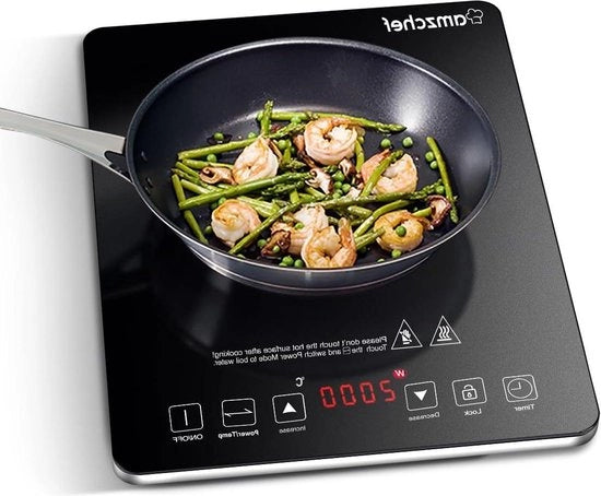 Induttore per cucina - design estremamente sottile - 20 impostazioni di temperatura - 20 livelli di potenza - 2000W - timer 3 ore - blocco di sicurezza