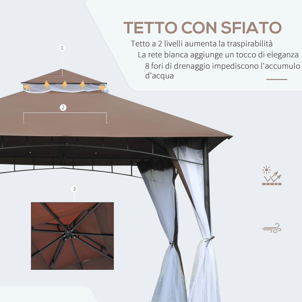 Gazebo da Giardino 3x3m ¨C zephmum ¨C Marrone, Metallo, con Zanzariera