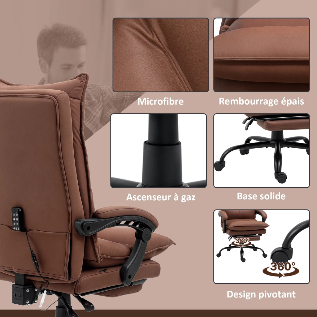 Sedia da ufficio ergonomica con massaggio e riscaldamento ¨C Xylo ¨C Schienale reclinabile, Marrone