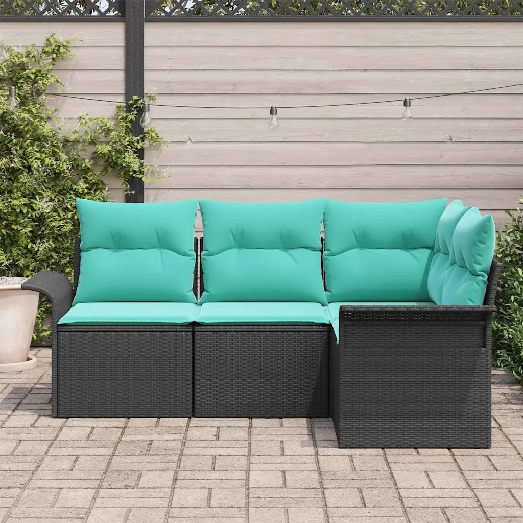 Set Divano da Giardino con cuscino Nero polyrattan