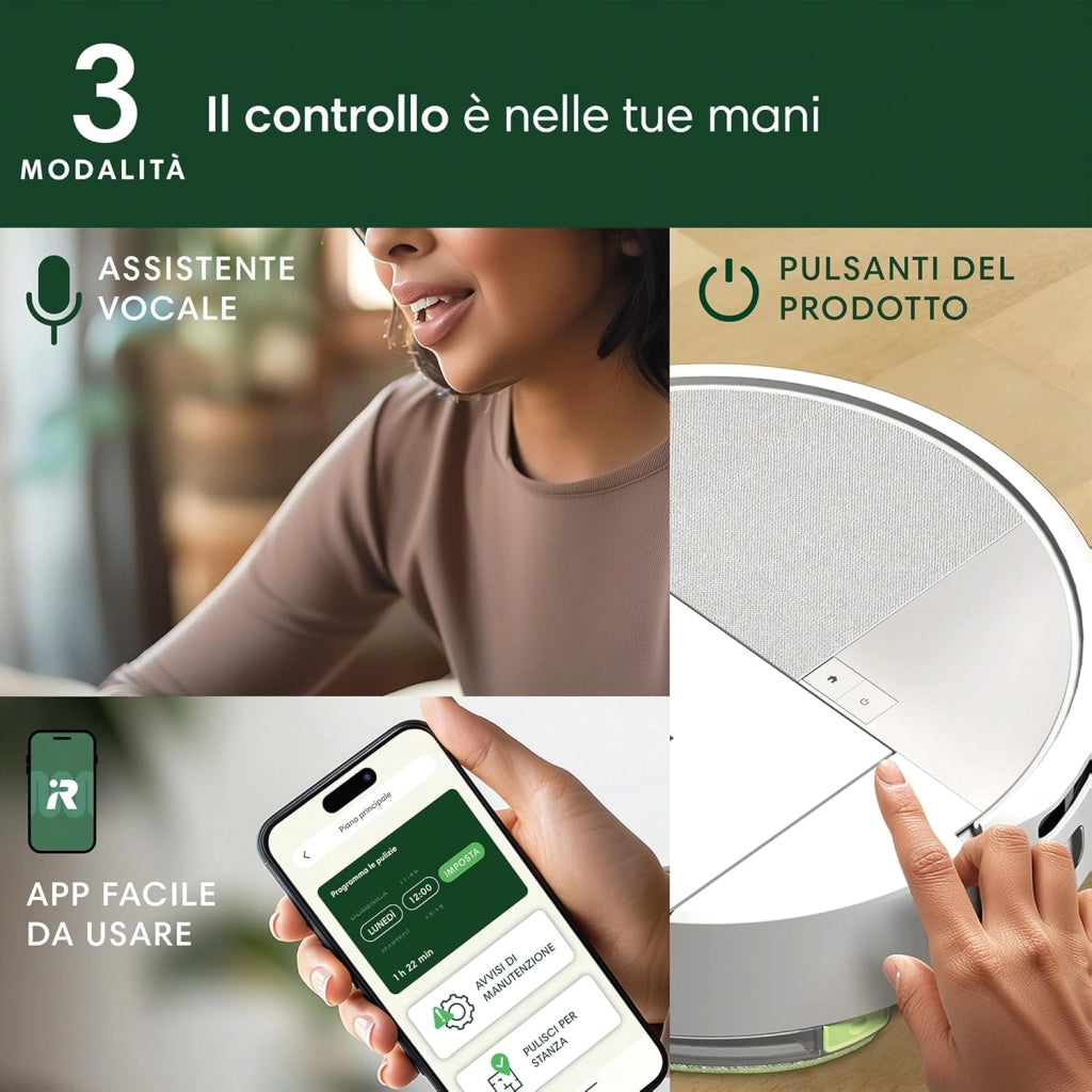 iRobot Roomba 205 DustCompactor Combo, Robot Aspirapolvere Lavapavimenti, Senza Sacchetto, Raccoglie e Compatta la Polvere, Navigazione LiDAR, Rileva Tappeti/Moquette, Controllo tramite App, Bianco
