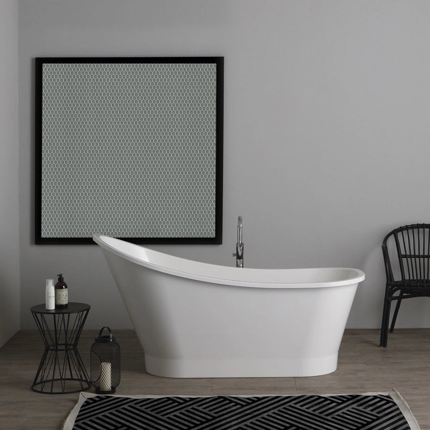 Vasca da bagno moderna freestandig in marmo resina ovale bianca 159cm Badok Almarie