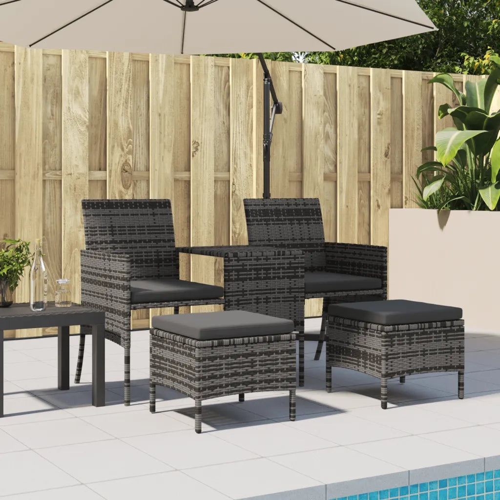 Divano da Giardino a 2 Posti Tavolino e Pouf Polyrattan Grigio