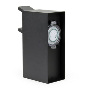 Presa multipla da giardino nera in acciaio con timer IP44 Colonna a 2 prese per esterno