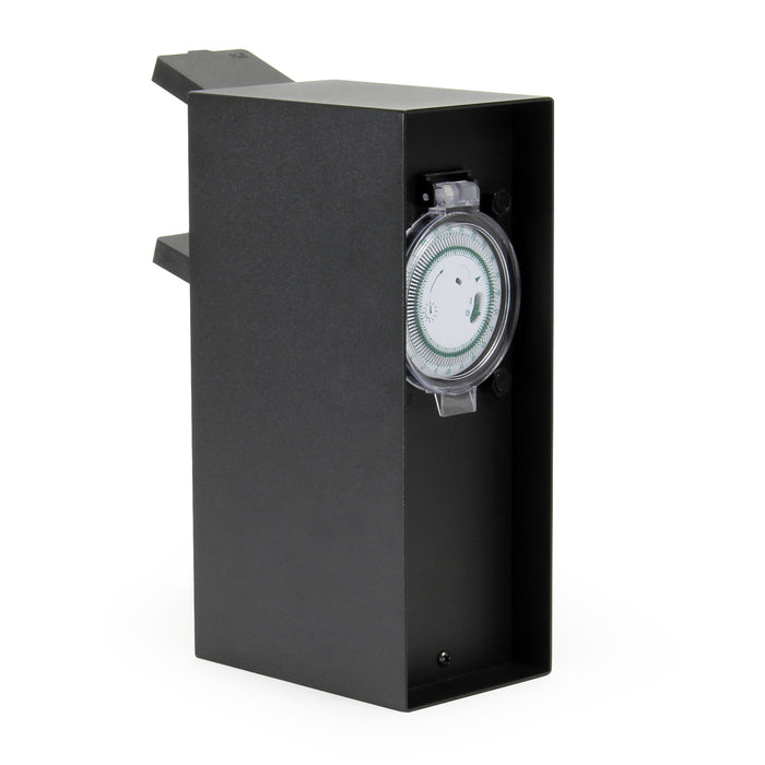 Presa multipla da giardino nera in acciaio con timer IP44 Colonna a 2 prese per esterno