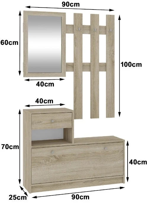 Scarpiera con appendiabiti AKORD Sonoma Quercia 90 cm 1 anta 1 cassetto 90x25x170 cm