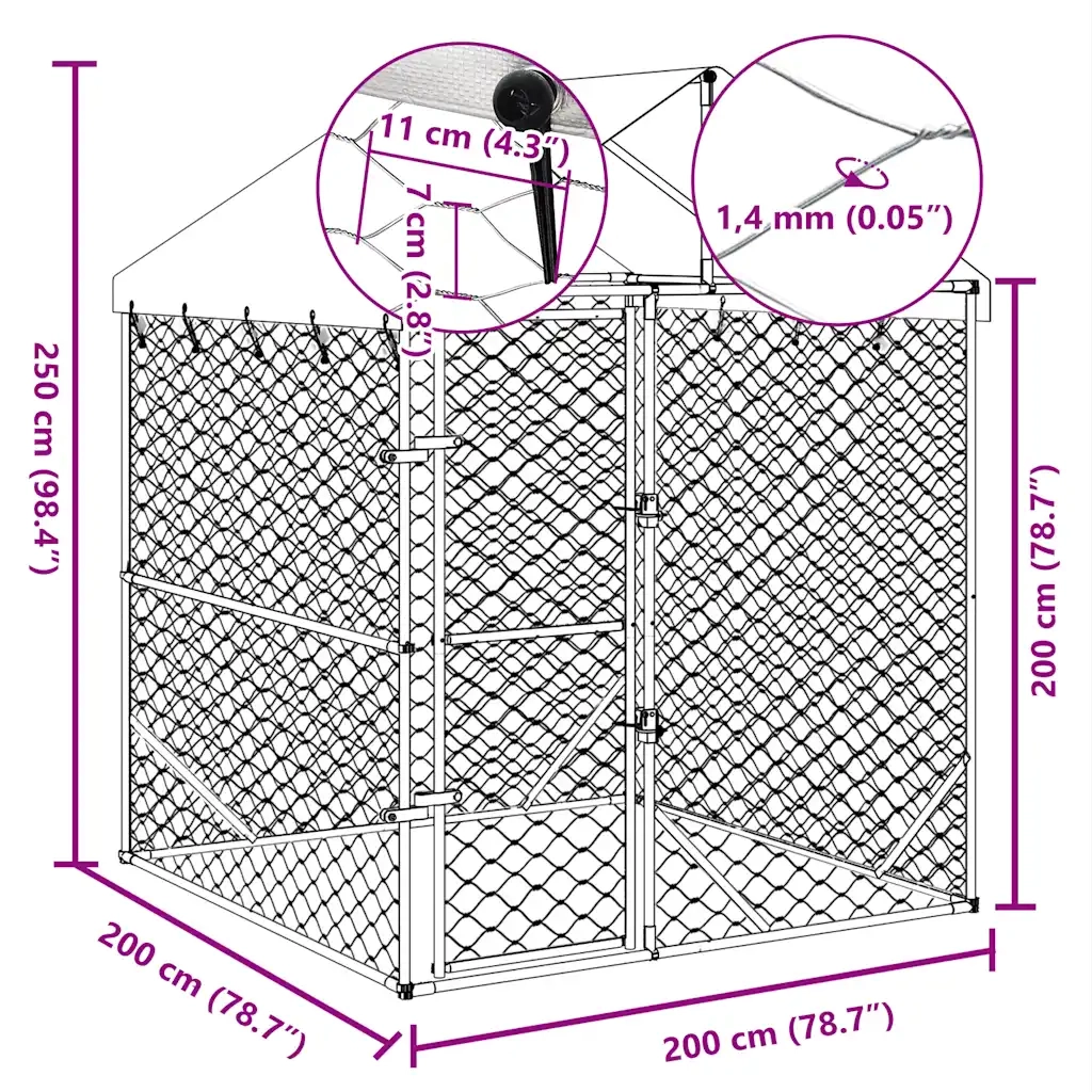 Cuccia Cani da Esterno Tetto Argento 2x2x2,5 m Acciaio Zincato 153675