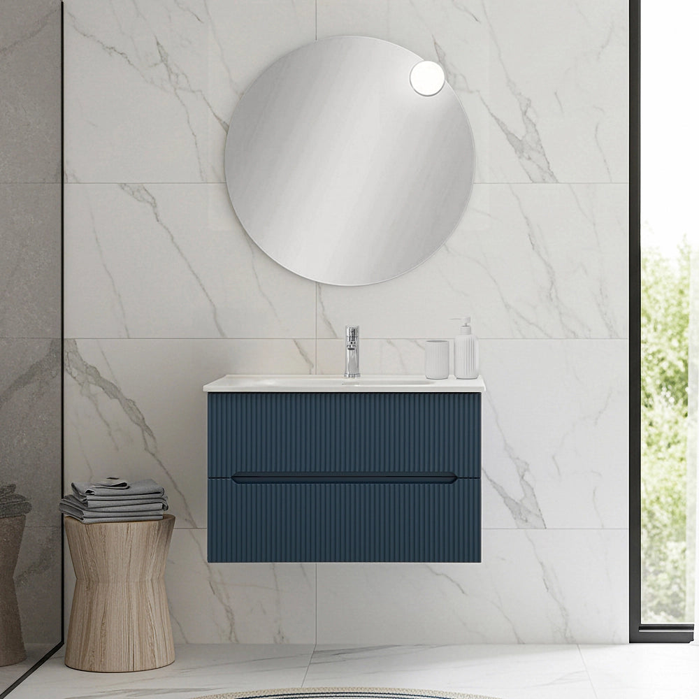Mobile bagno sospeso 80 cm blu petrolio cannettato Bali