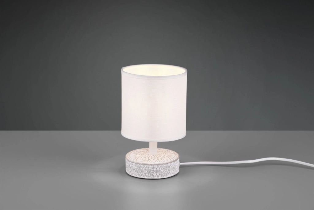 MARIE LAMPADA DA TAVOLO BASE CERAMICA DECORATA CON PARALUME BIANCO H. 20,5CM ATTACCO E14