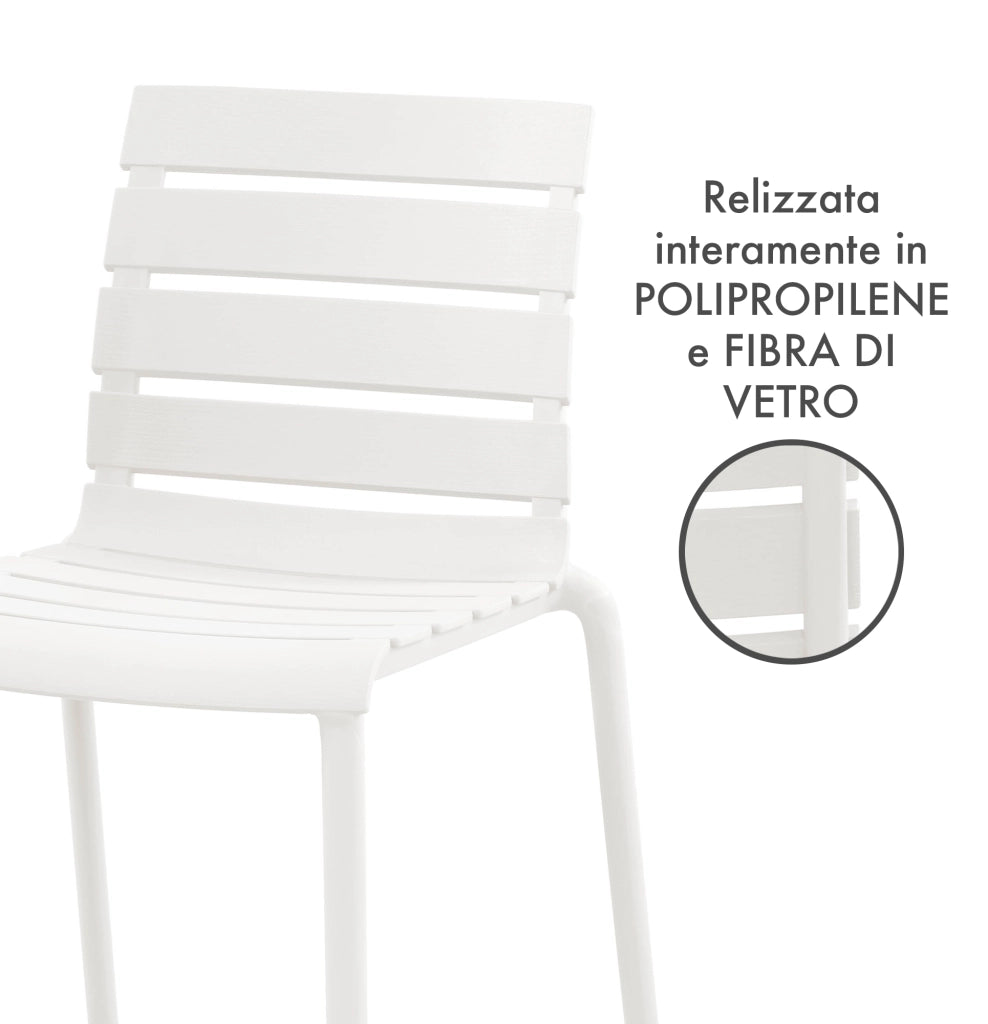 Set 4 Sedie In Polipropilene e Fibra Di Vetro Sedia Cucina Trattamento Uv Antiscolorimento Giardino Interno Esterno Moderne Robuste Resistenti Seduta Terrazzo Soggiorno Bar Ristorante Impilabili Nina-Bianco